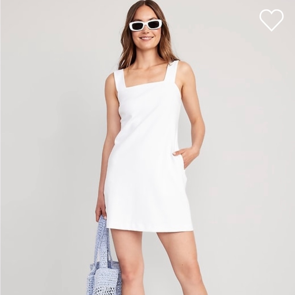 Sleeveless Ponte-Knit Mini Dress, White, XXL